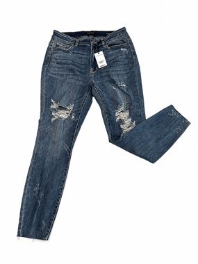 Judy Blue Distressed Skinny Jeans – Size 14W – Raw Hem Stretch Denim NWT